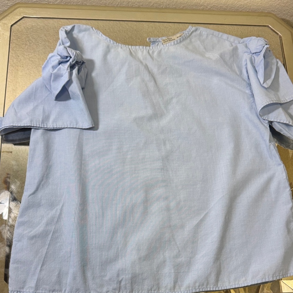 Zara Sky Blue Blouse with Bow Sleeves